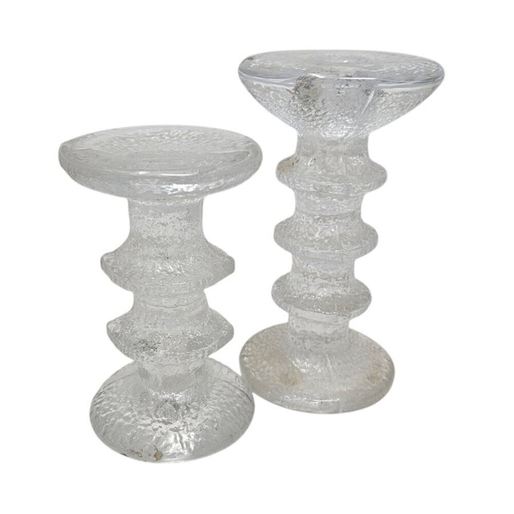 2 Iittala Finland Midcentury Festivo Glass Candlesticks Modern 6 in 5 in Tall